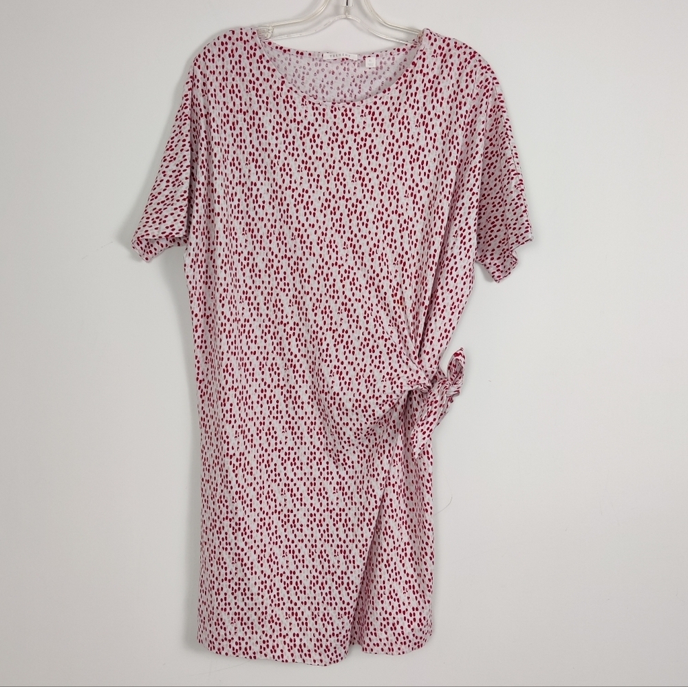 Trenery Women's Red Dot Print Dress - Size XL, Linen-Cotton Blend Side Tie
